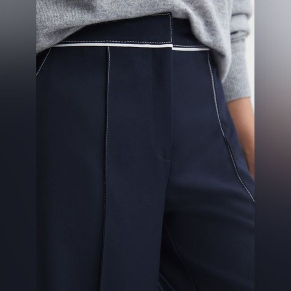 NWT REISS ORIEL CONTRAST STITCH WIDE LEG TROUSERS Color: Navy SIZE 6 - Picture 4 of 9